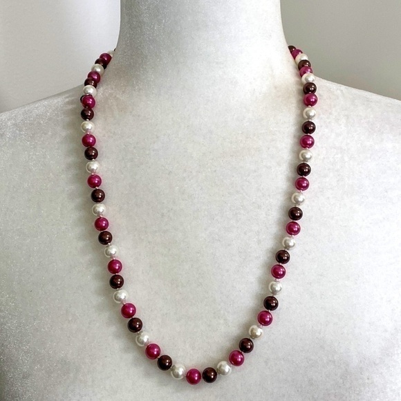 Hand Crafted Jewelry - Handmade Pink Bronze White Cultured Freshwater Pearls White Gold Clasp New
